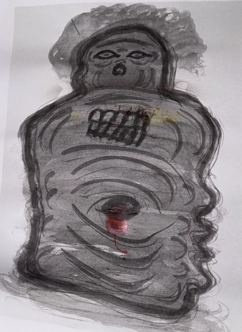 Cake, China ink on paper, 21 x 29.7cm, 2025 by Paul Tymoshenko