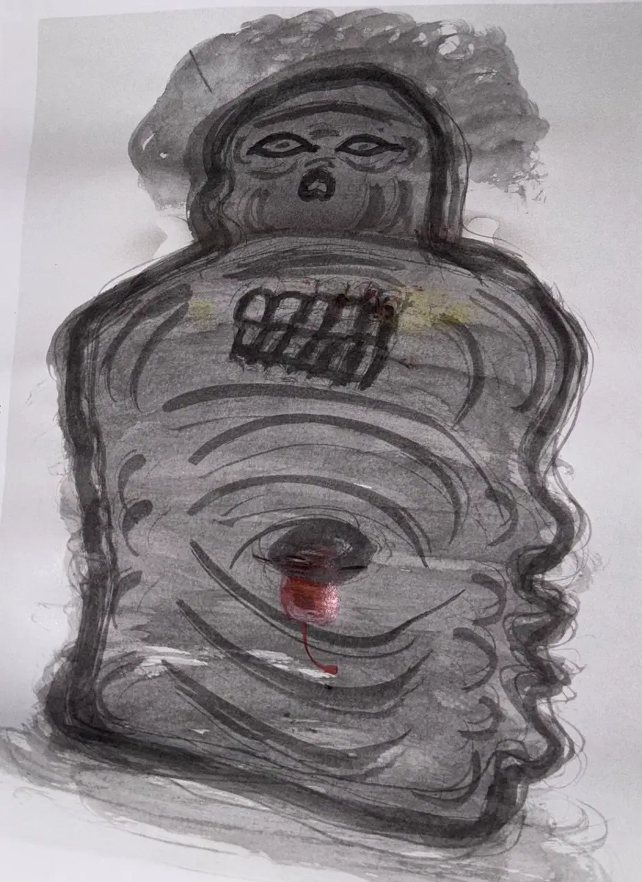 Cake, China ink on paper, 21 x 29.7cm, 2025 by Paul Tymoshenko