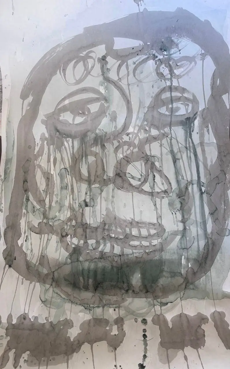 Fatigue, Ink and watercolour on paper, 160 x 55cm, 2026 by Paul Tymoshenko