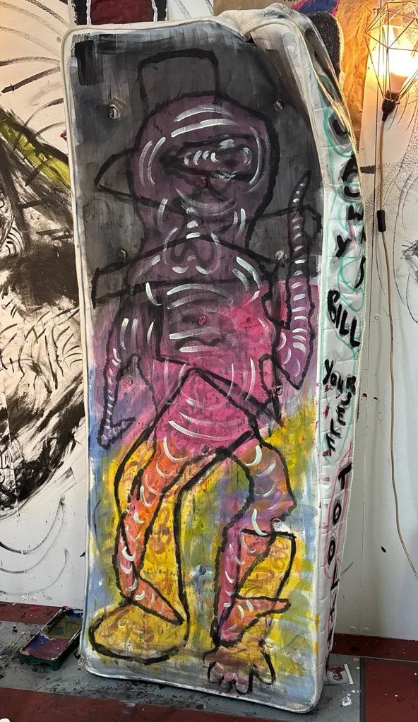 Gotcha, Acrylic on mattress, 200 x 50cm, 2025 by Paul Tymoshenko
