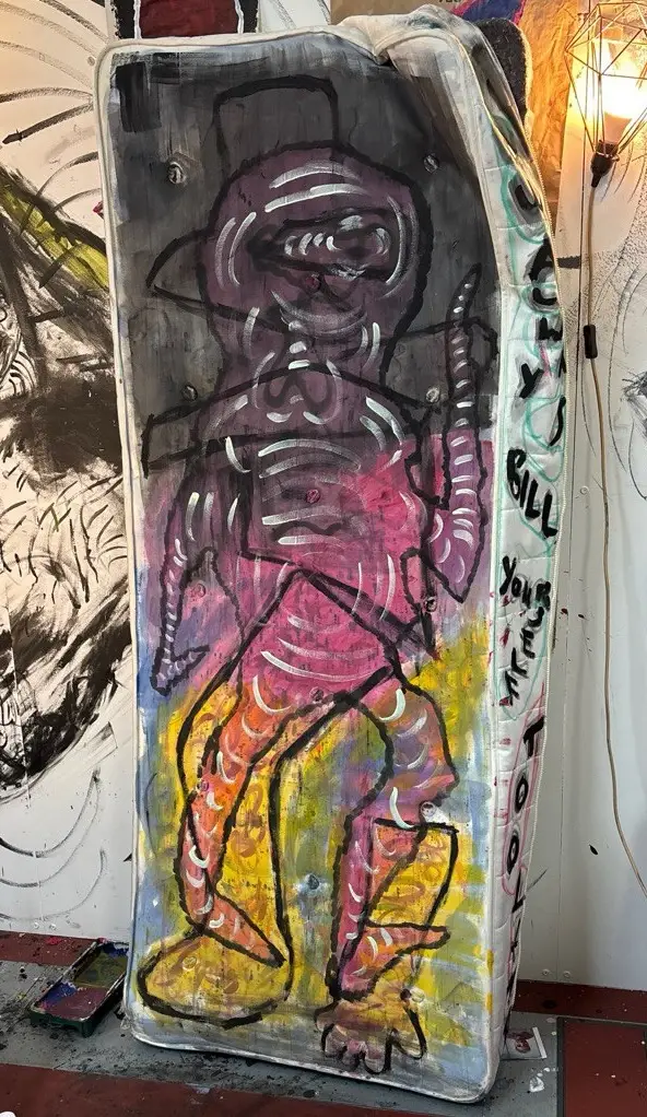Gotcha, Acrylic on mattress, 200 x 50cm, 2025 by Paul Tymoshenko