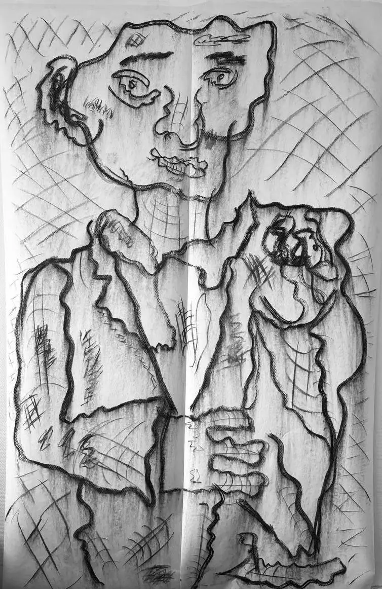 Sitting Man, Charcoal on paper, 210 x 110cm, 2026 by Paul Tymoshenko